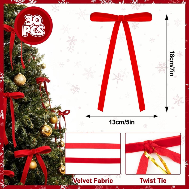 REDWORD 30PCs Red Bows for Christmas Tree, 5 x 7 Inch Red Velvet Bows Velvet Christmas Ornaments RED V ELVET Ornaments CHRISTMAS Tree B OWS for Vintage Christmas Decor Holiday Decor, Gift Wrapping and Wedding - Image 2